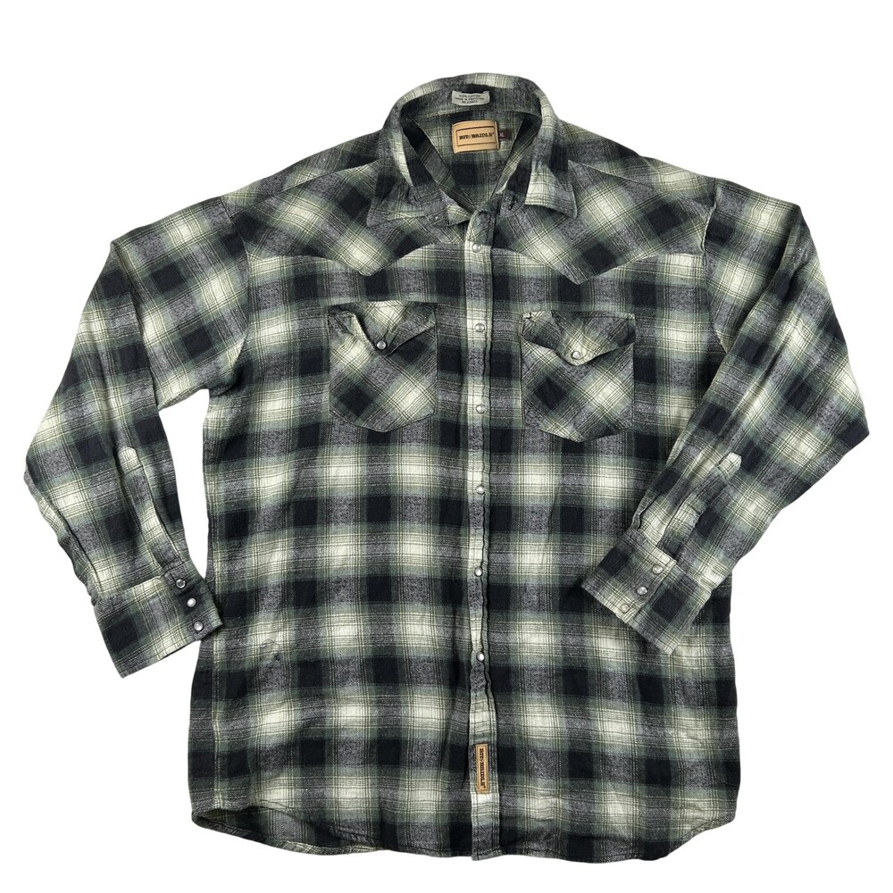 Bit & Bridle Shirt Mens XL Green Plaid Long Sleeve Western Snap Flannel
